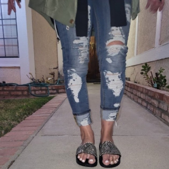 ANINA Black Slides w/ Rhinestones - Picture 2 of 2